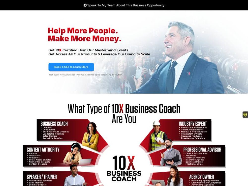 10X Business Coach landing page