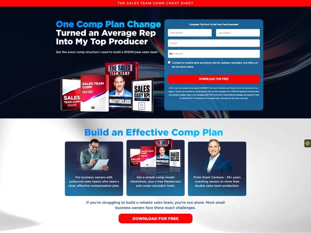 Sales Team Comp Sheet landing page