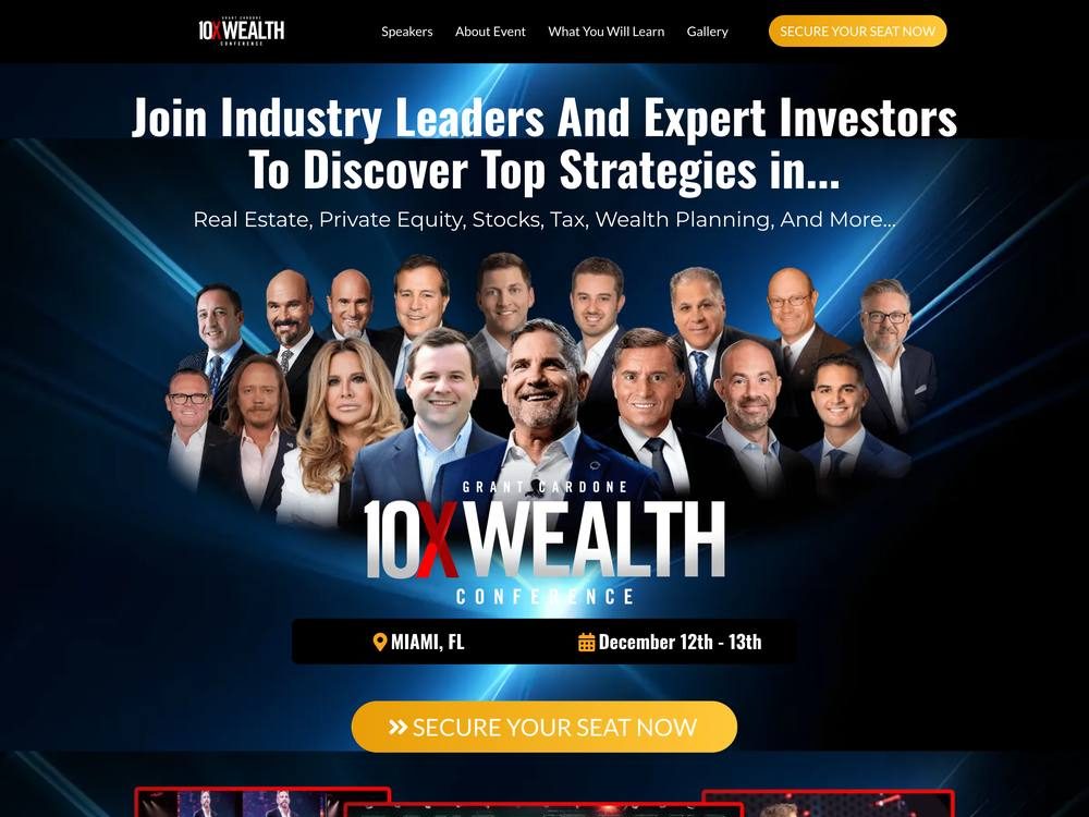 10X Wealth Con landing page